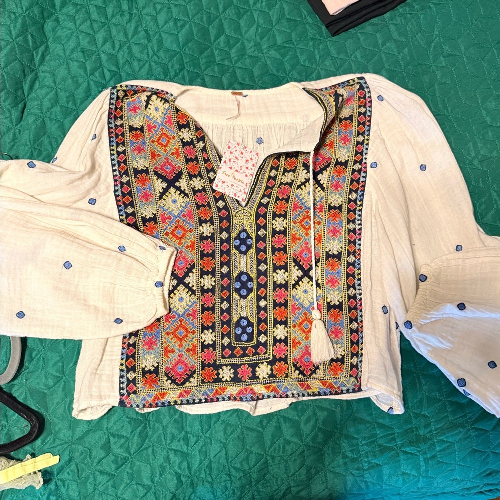 Free People Blouse with Multicolor Embroidery
